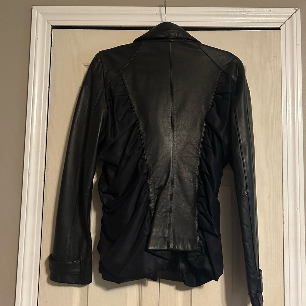 Nicole Miller Black Fabric And Genuine Leather Moto Jacket with Gold Label - Picture 6 of 9